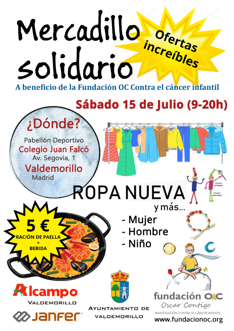 Mercadillo solidario sábado 15 Julio Valdemorillo